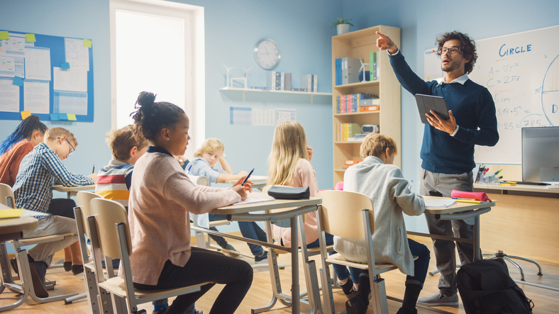 Elementary students learning in a classroom