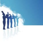 Marching Band Trumpet Line Blue Background