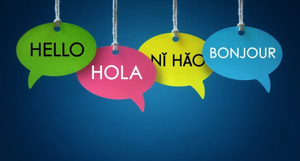 Speech bubbles with different languages saying "hello"