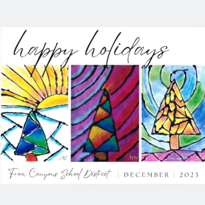 Holiday card with artistic trees that look like stained glass